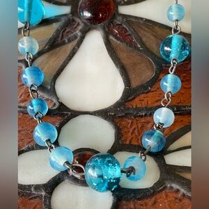 2 for $30 ❤️ vintage Czech hand blown bohemian blue glass bead necklace